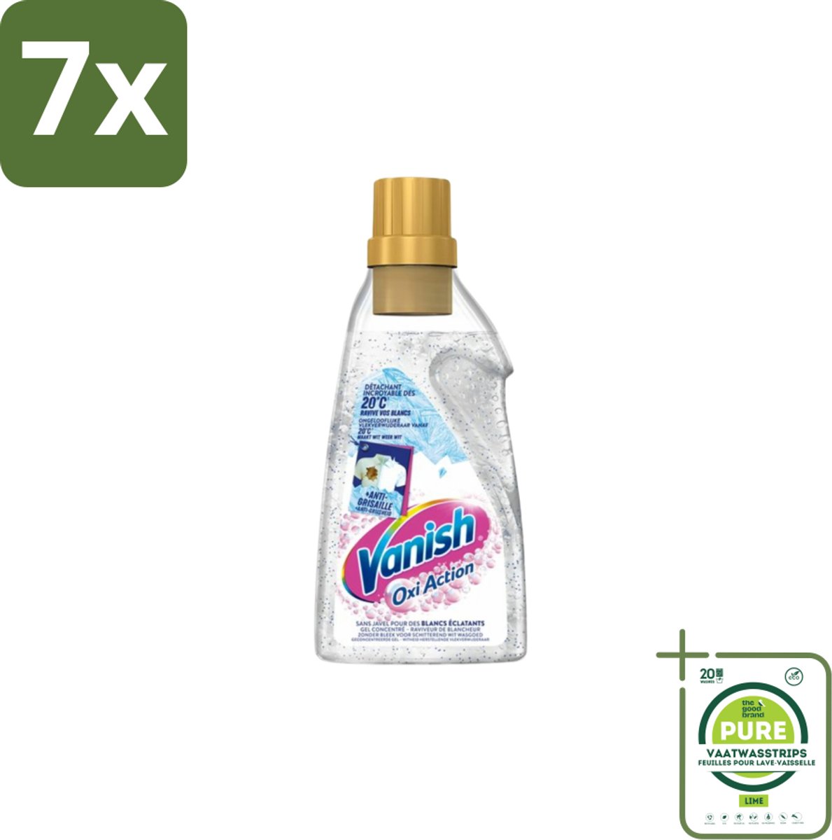7 x Vanish - Vlekverwijderaar - Oxi Action Booster Gel Whitening - Voor Witte Was - 750 ml - Grootverpakking - Witte Was - Vlekkenverwijderaar - Witwas - Vlekken Verwijderen - Wasmiddel
