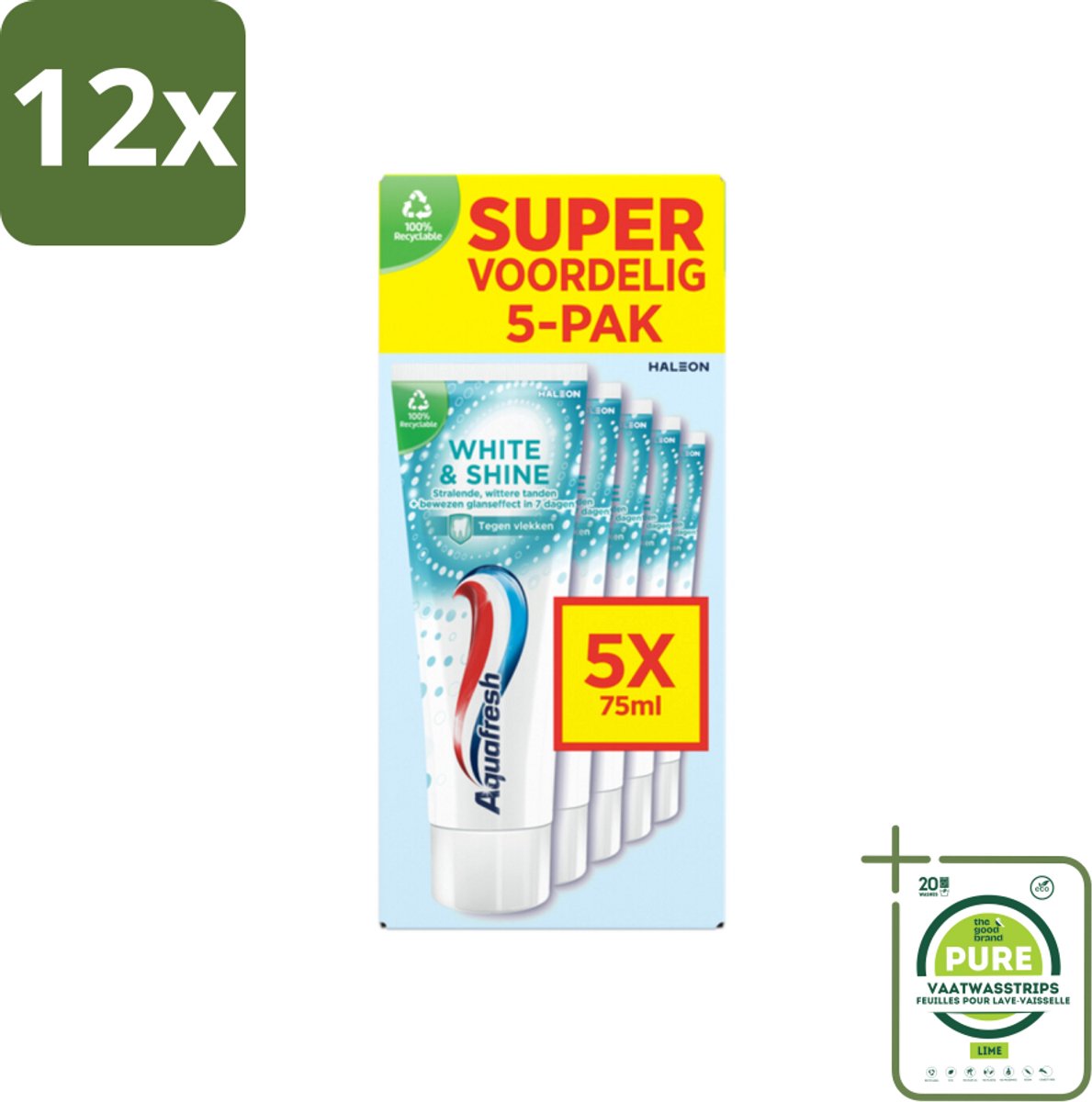 Aquafresh White & Shine Tandpasta - Wittere Tanden - Voordeelverpakking - 5 tubes - Voordeelverpakking - 12 stuks - Witte tanden - Tandpasta