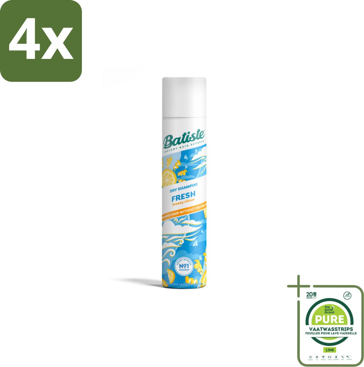 Batiste - Fresh - Droogshampoo - Koele en Schone Geur - Verfrist en Geeft Grip - 200ml - Voordeelverpakking - 4 stuks - Droogshampoo - Haarverfrissers