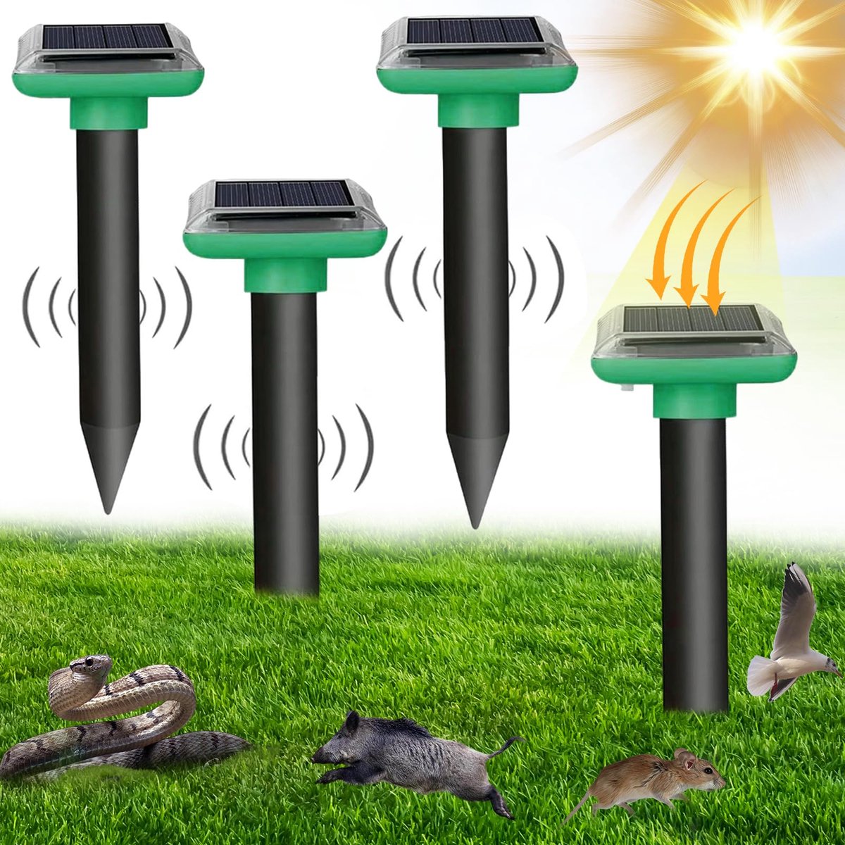 SnelShoppen - Ultrasone Mollenverschrikker op Zonne-energie - Rattenverjager voor Buiten - Mollenverjager - Vogel-, Mieren- en Slangenafweer - Tuin, V