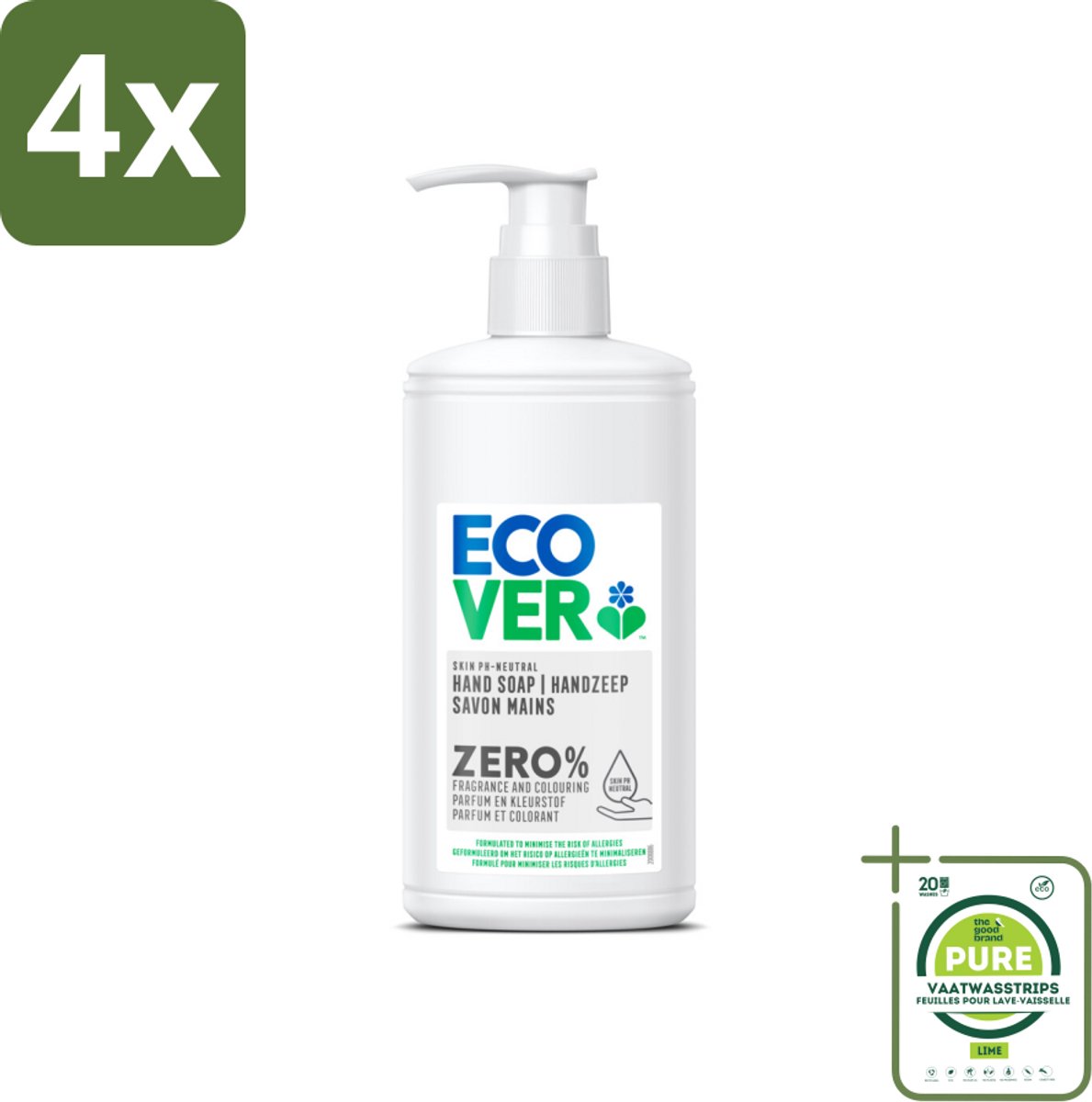 Ecover - Handzeep ZERO - Parfumvrij - 250 ml - Voordeelverpakking - 4 stuks - Handzeep - Gevoelige huid