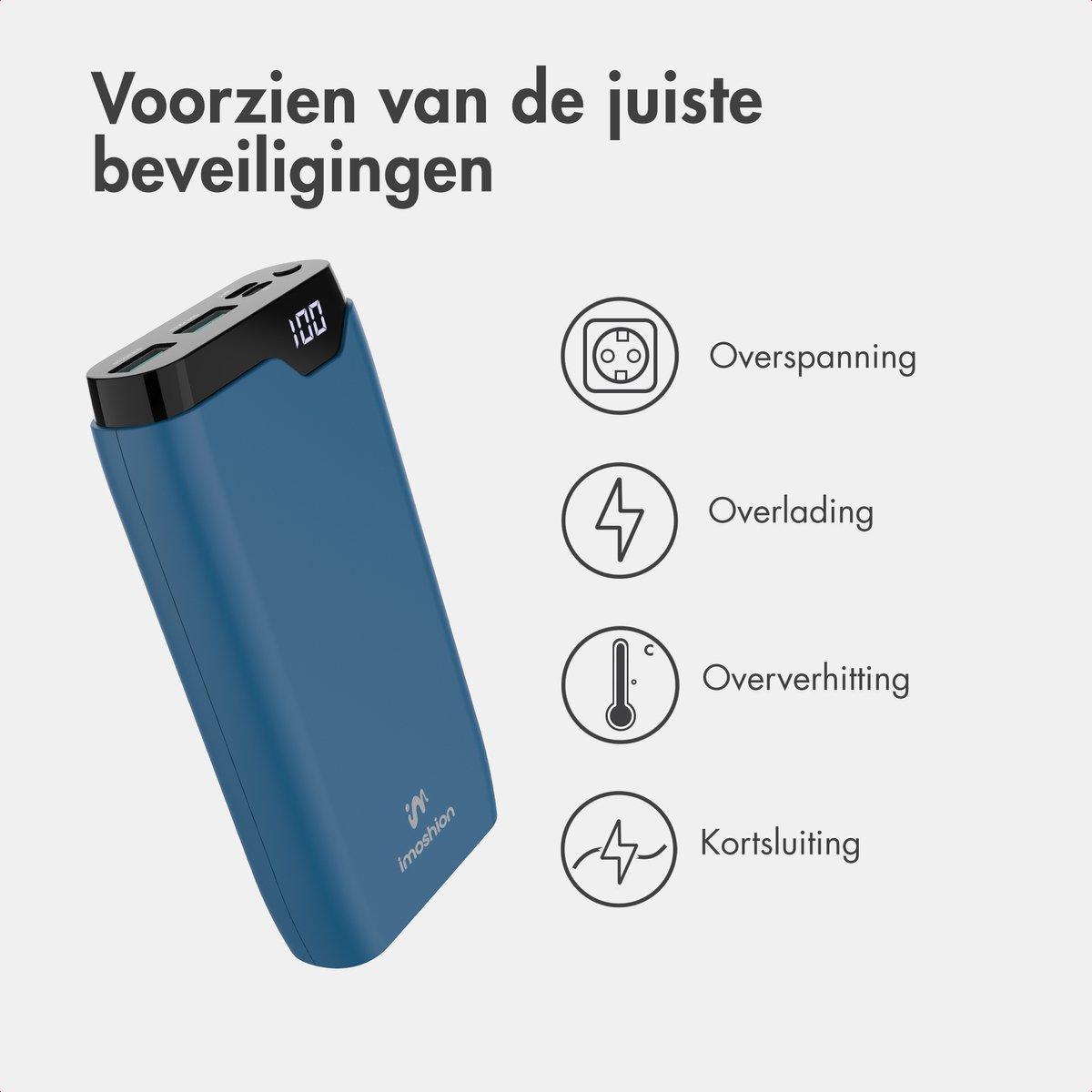 imoshion® Powerbank 20000 mAh - 22.5W Snellader - USB C / USB A - LED Display - Powerbanks - Universeel - Noodpakket - Blauw — cadeau in Telefoon & Tablet - foto 5