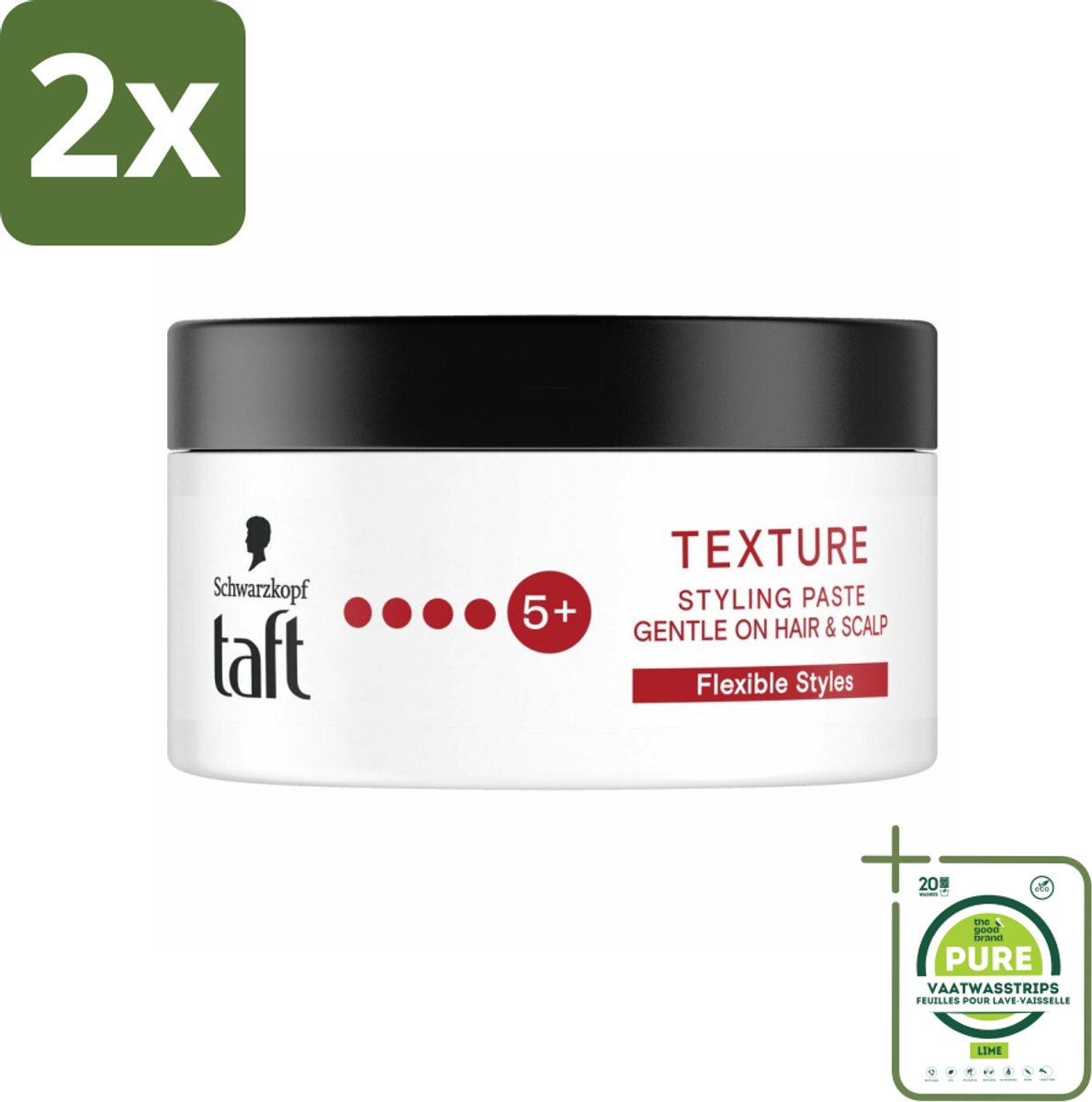 Taft - Texture Styling Paste - Hold 5+ - Gedefinieerde textuur - 100 ml - Voordeelverpakking - 2 stuks - Haarpasta - Stylingpasta