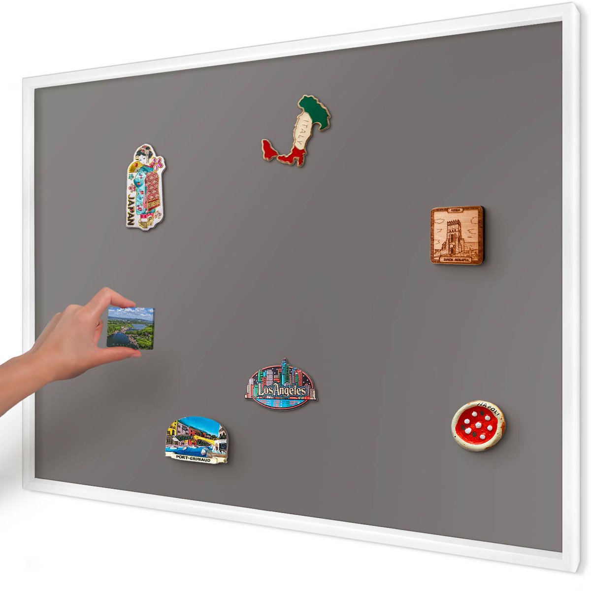Artprintcave Grijs Magneetbord mit Witte Lijst - 100x70 cm - Donkergrijs Memobord Keuken - Minimalist Magnetisch Bord Voor Magneten - Achtergronden En Patronen