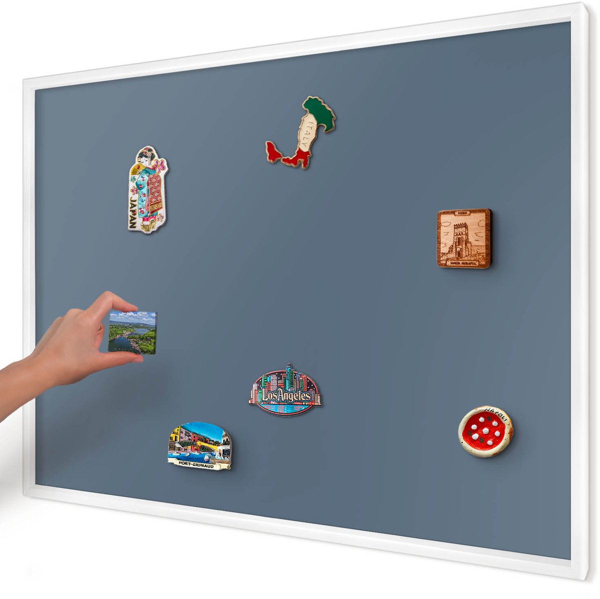 Artprintcave Marine Magneetbord mit Witte Lijst - 100x70 cm - Pastel Marineblauw Wandbord Magnetisch - Minimalist Notitiebord - Achtergronden En Patronen