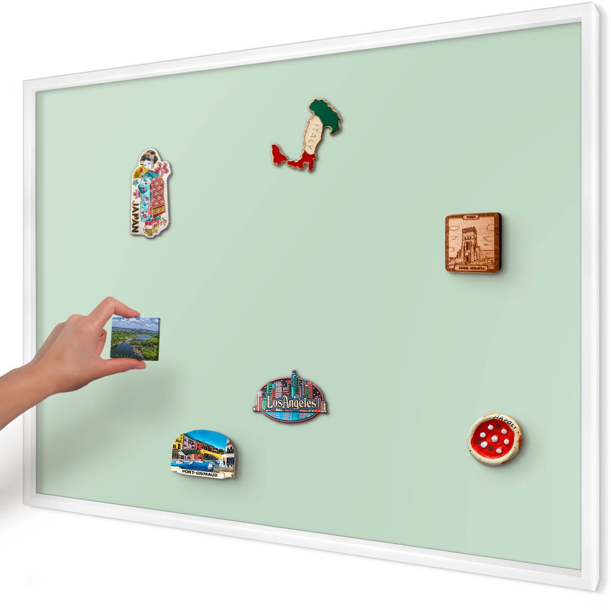 Artprintcave Groente Magneetbord mit Witte Lijst - 100x70 cm - Mintgroen Magneetbord Voor Foto's - Minimalist Magneet Bord mit Frame - Achtergronden En Patronen