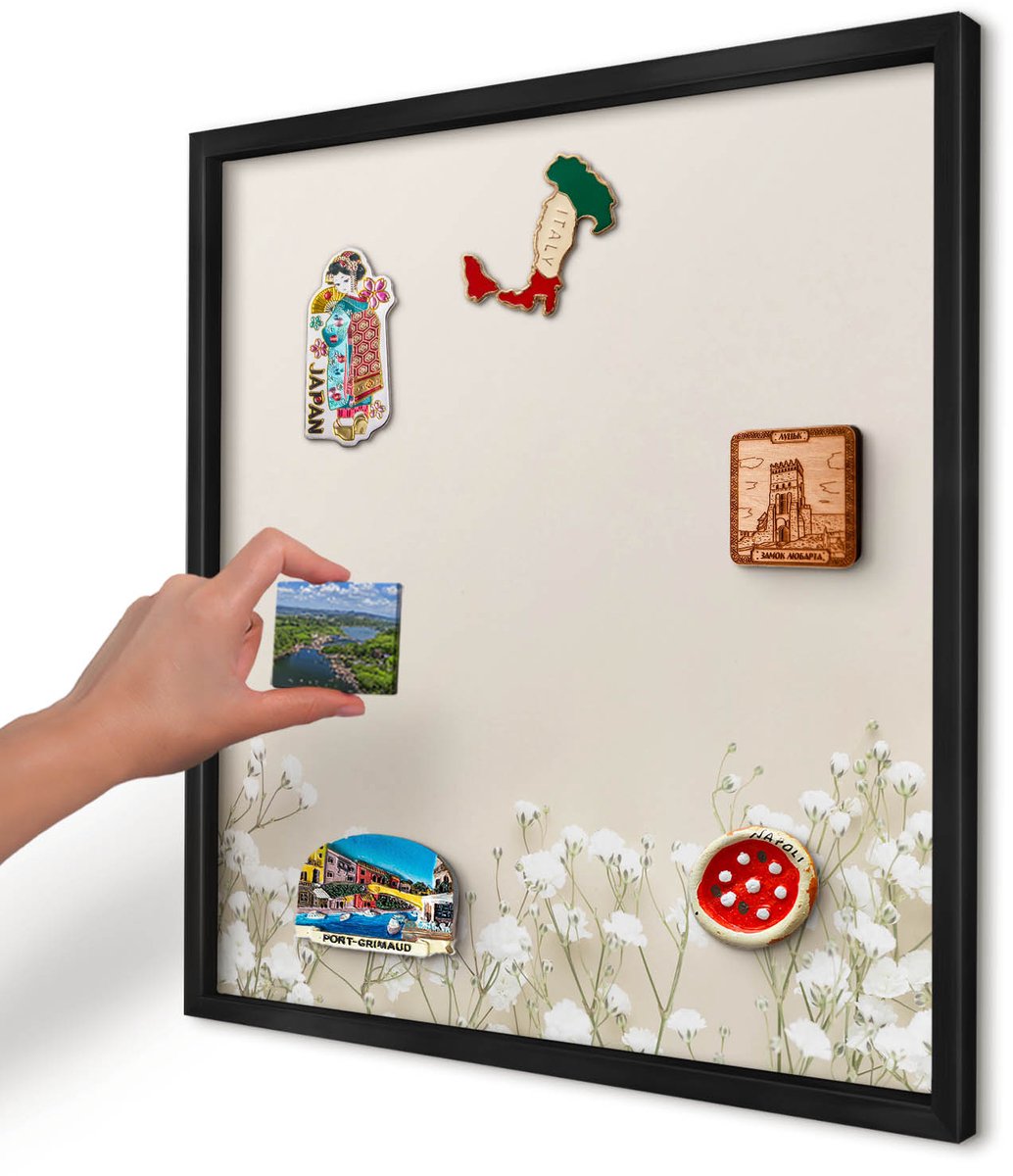Artprintcave Beige Magneetbord mit Zwart Frame - 50x50 cm - Subtiele Natuur Wandbord Magnetisch - Minimalist Magneet Bord mit Frame - Bloemen En Planten