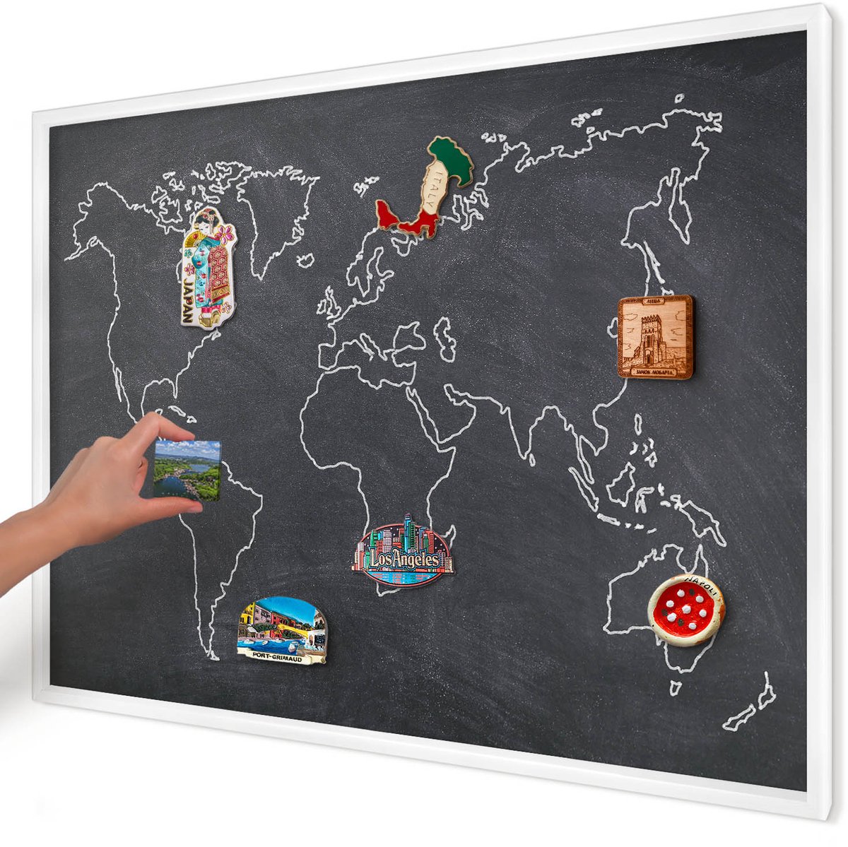 Artprintcave Zwart Magneetbord mit Witte Lijst - 100x70 cm - Krijtwereld Wandbord Magnetisch - Minimalist Magneetbord Voor Foto's - Kaarten