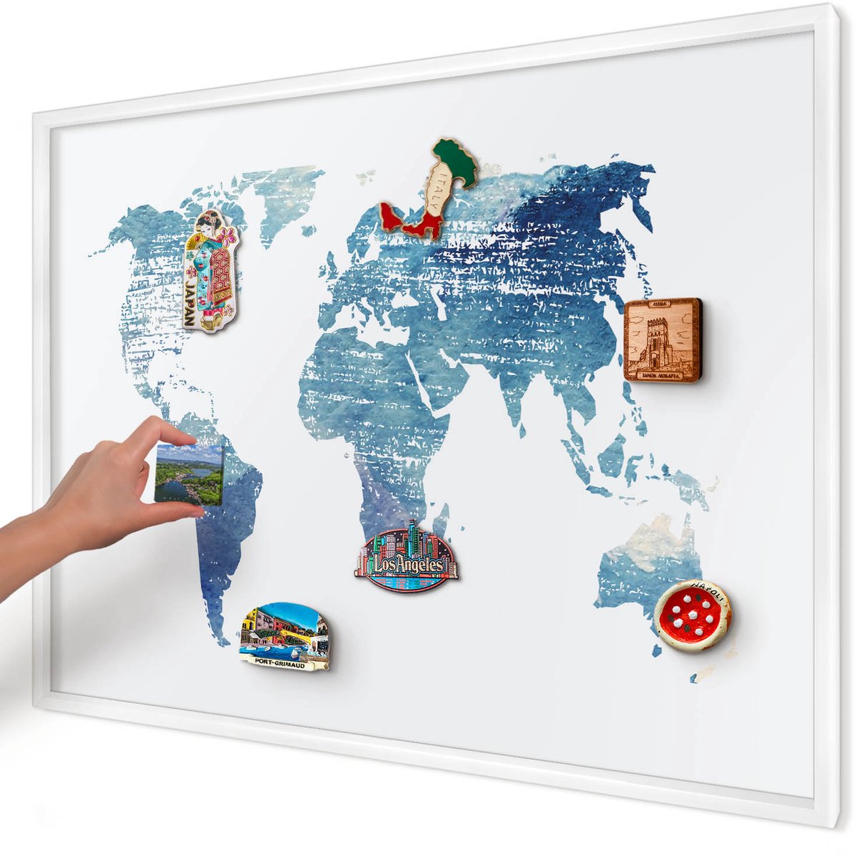 Artprintcave Wit Magneetbord mit Witte Lijst - 100x70 cm - Aquarelkaart Magnetische Organizer - Waterverf Memobord Keuken - Kaarten