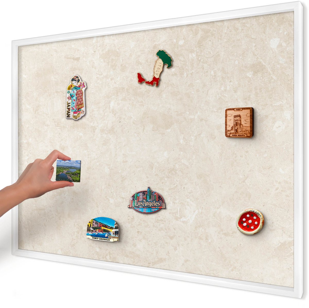 Artprintcave Romig Magneetbord mit Witte Lijst - 100x70 cm - Romige Elegantie Memobord Keuken - Minimalist Magneet Bord mit Frame - Achtergronden En Patronen