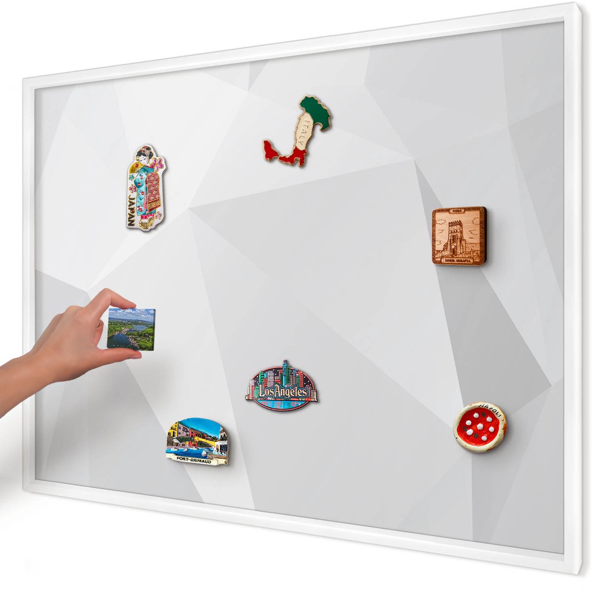 Artprintcave Wit Magneetbord mit Witte Lijst - 100x70 cm - Witte Geometrie Magneetbord Voor Keuken - Minimalist Notitiebord - Abstractie
