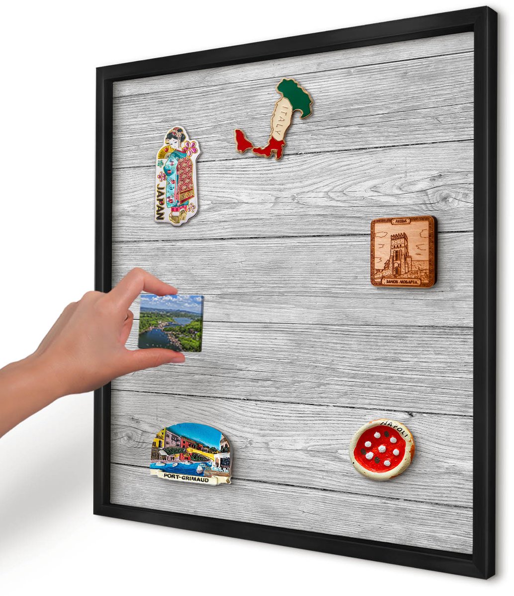 Artprintcave Grijs Magneetbord mit Zwart Frame - 50x50 cm - Houtstructuur Magnetisch Bord Voor Magneten - Rustiek Magnetisch Bord - Texturen