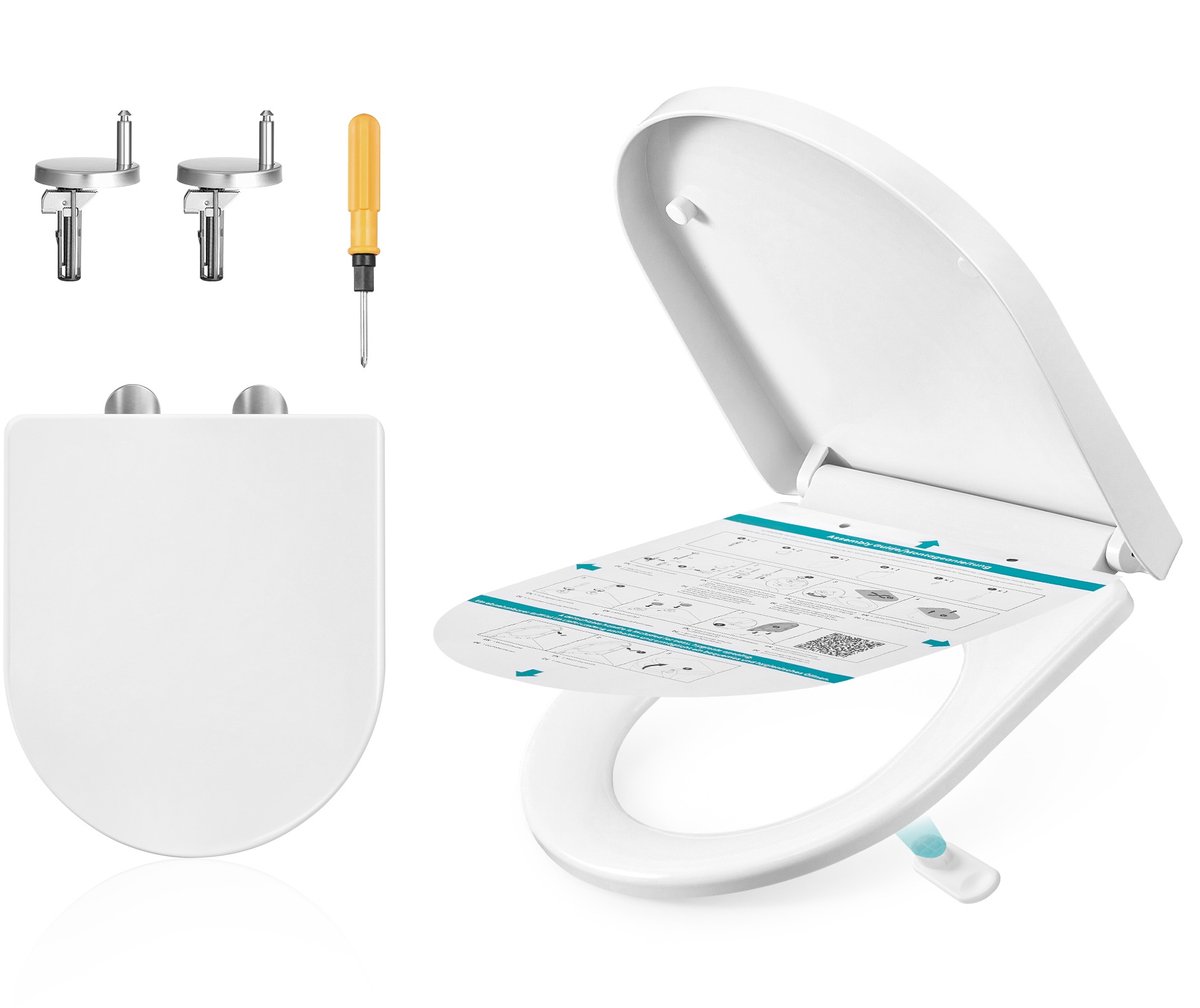 D-vormige toiletbril met softclose-mechanisme - 42,5 x 36,8 cm - Wit