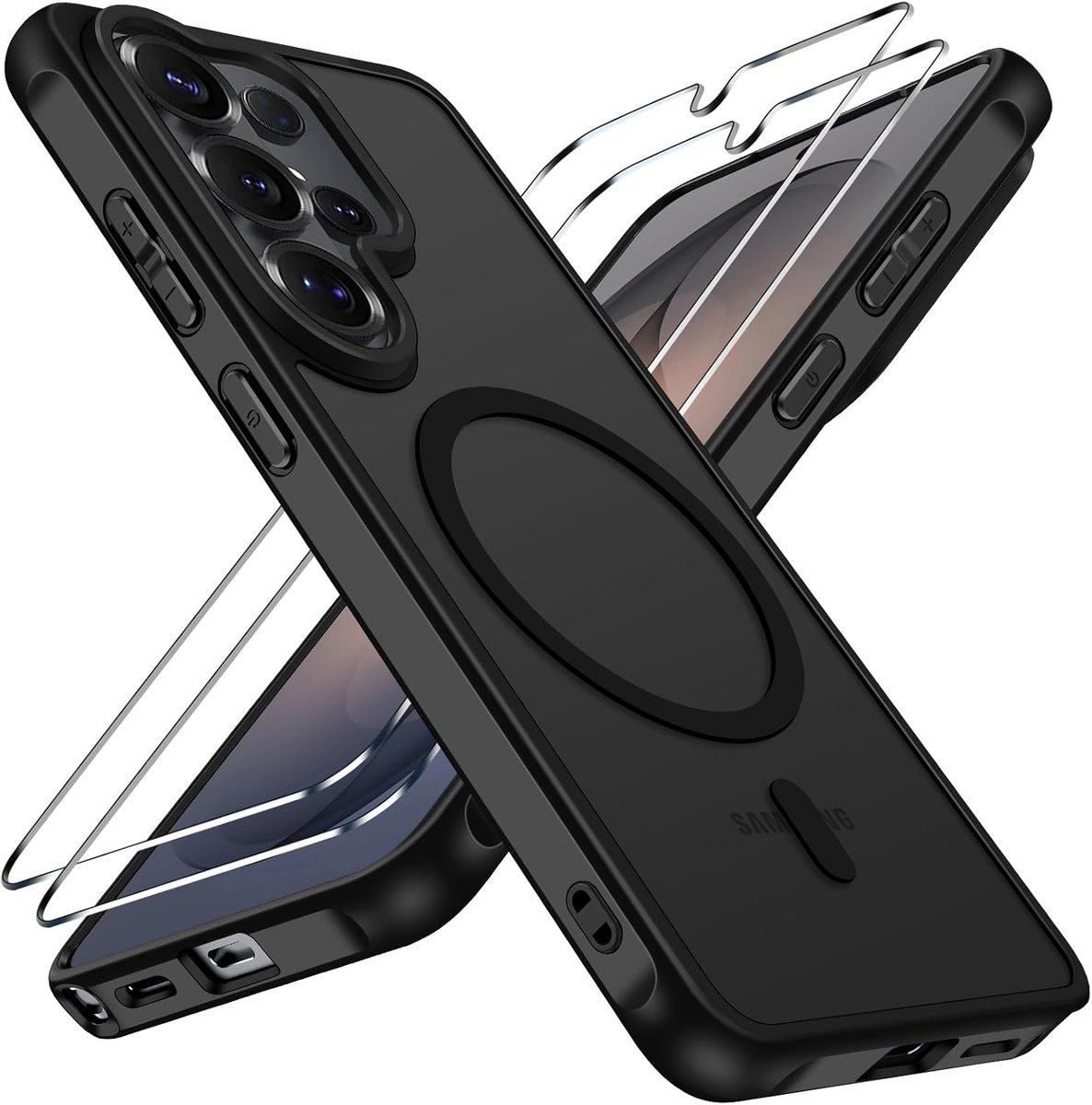 ivoler hoesje voor Samsung Galaxy S26 Ultra 5G met 2 gehard glazen schermbeschermers, [compatibel met MagSafe] [valbescherming van militaire kwaliteit] schokbestendig, siliconen, Zwart