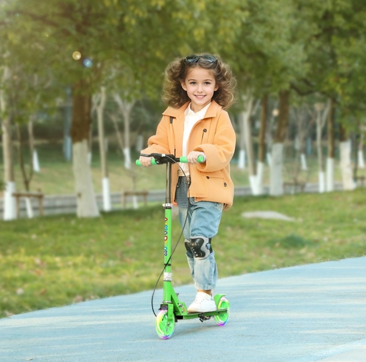 COVREO Kinderroller 73-89 cm groen, plastic en metaal met dubbele remmen