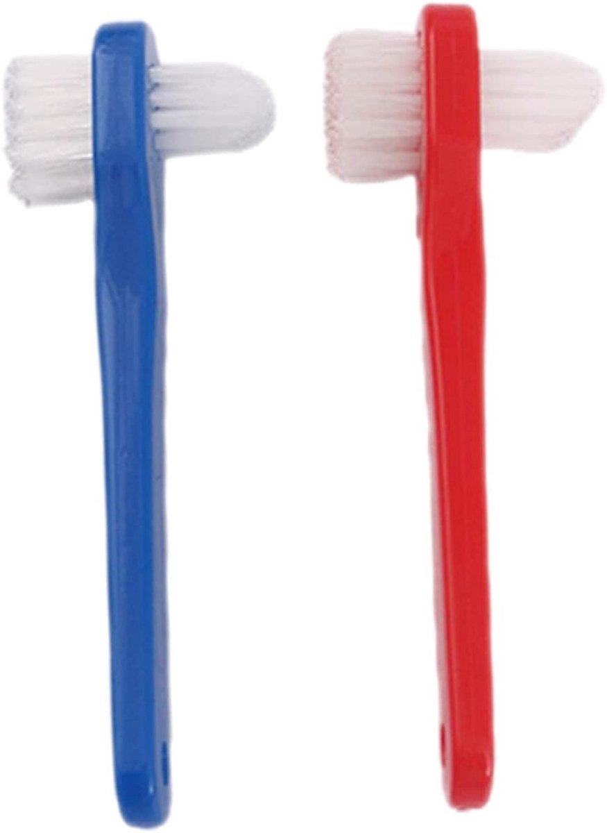 Kunstgebit Tandenborstel - Prothese Borstel - Kunstgebit Reinigen - Dubbelzijdige Kop - 11 cm - Rood Blauw