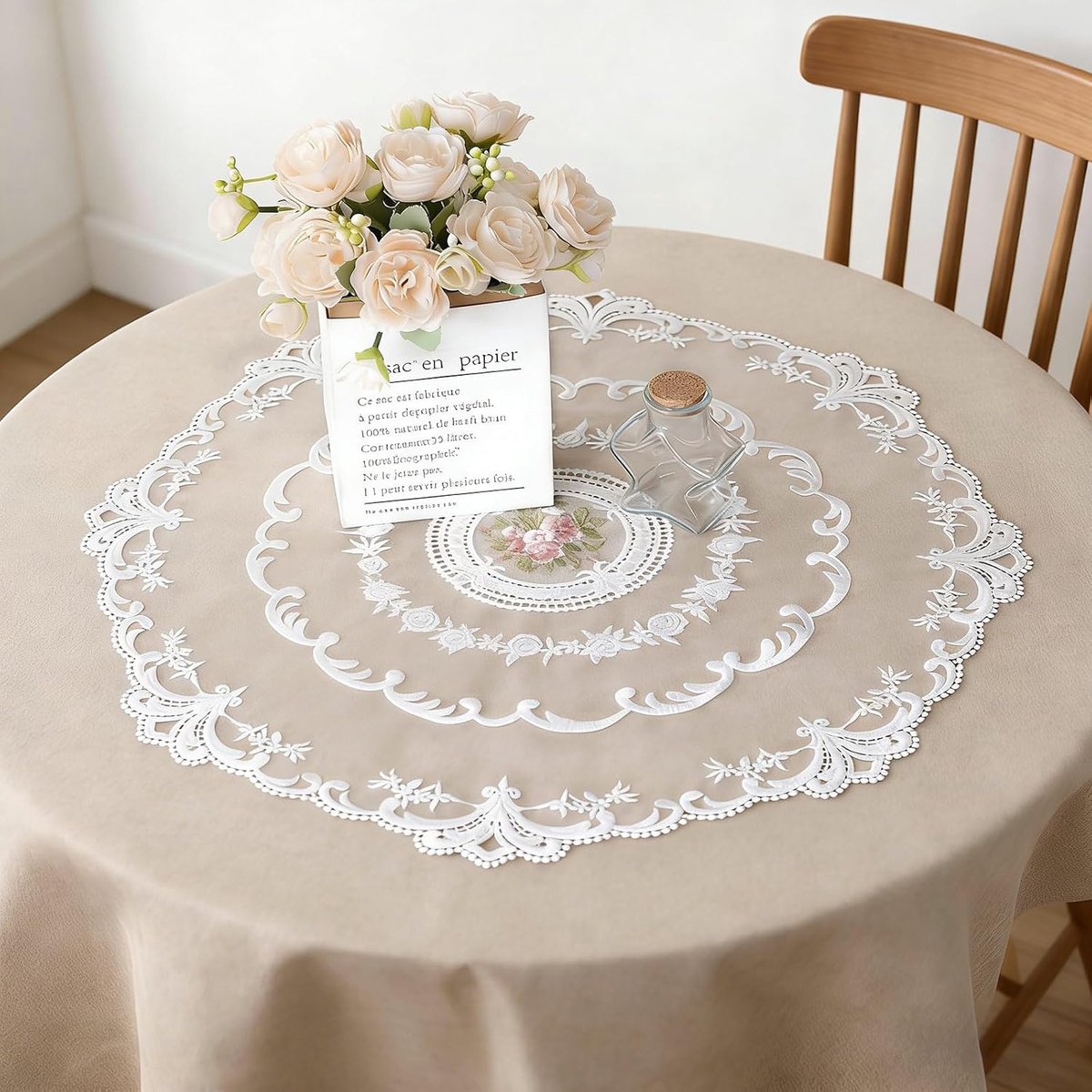 Ronde Kant Doily, Bloemen Holle Salontafel Cover Tafelkleed Vaas Mat