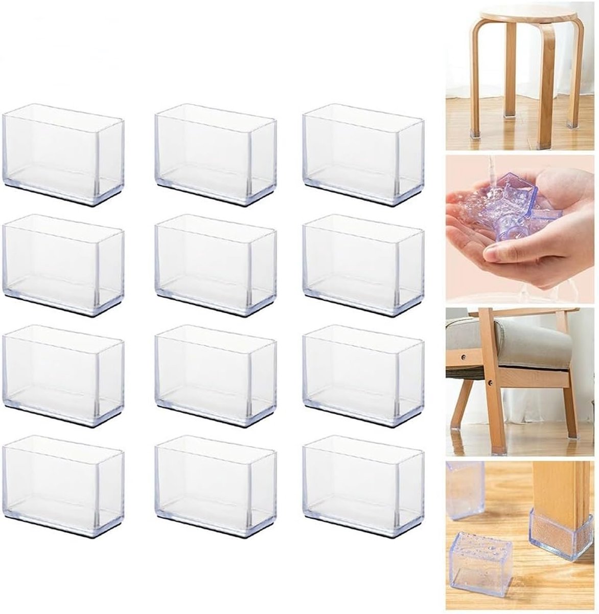 vloerbescherming voor stoelpoten, 12 stuks stoelpootdoppen, meubelvoetbescherming, tafelpootafdekkingen (40 x 60 mm)