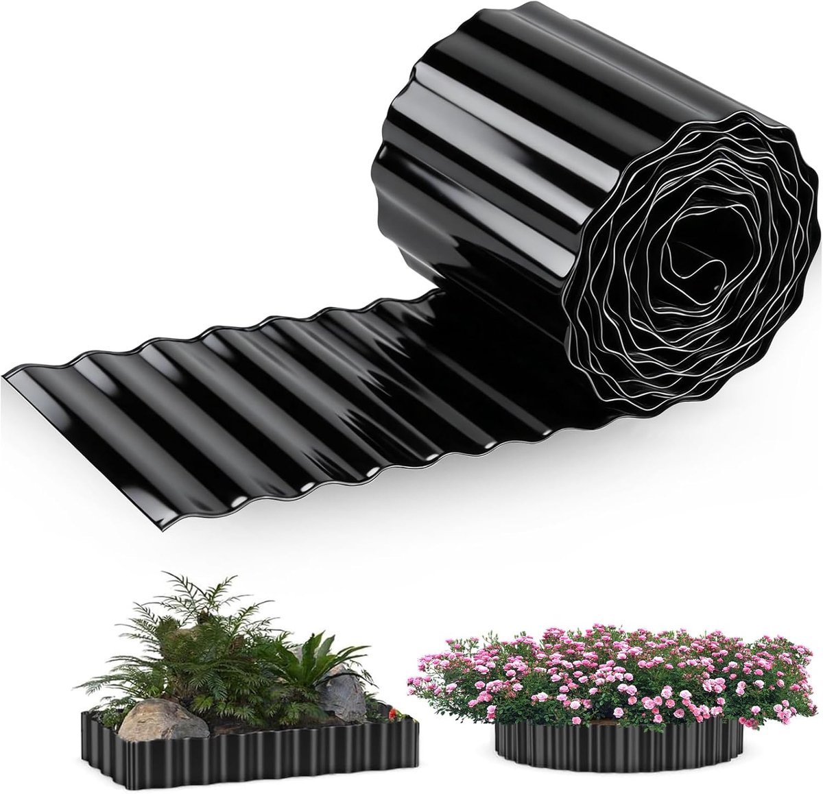 metaal, zwart, 12 m × 15 cm, lange flexibele gepoedercoate stalen