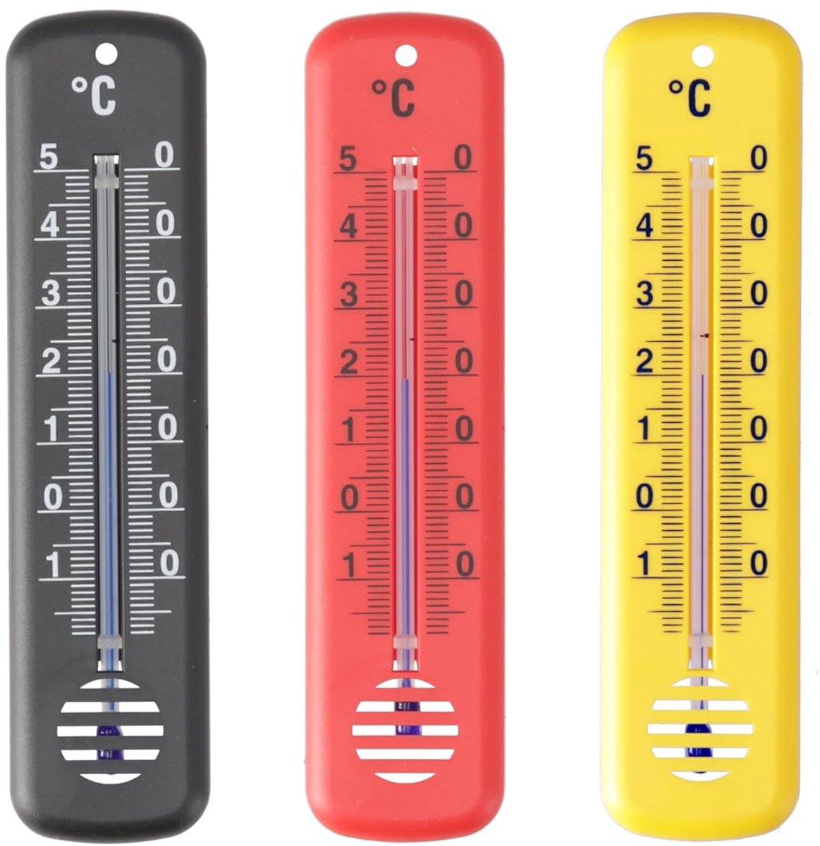 Binnenthermometers, temperatuurweergave van -25 °C tot 50 °C, analoge thermometerset, geschikt voor binnen en buiten, tuin, kleuren, blauw, groen, roze, 14 cm, kunststof