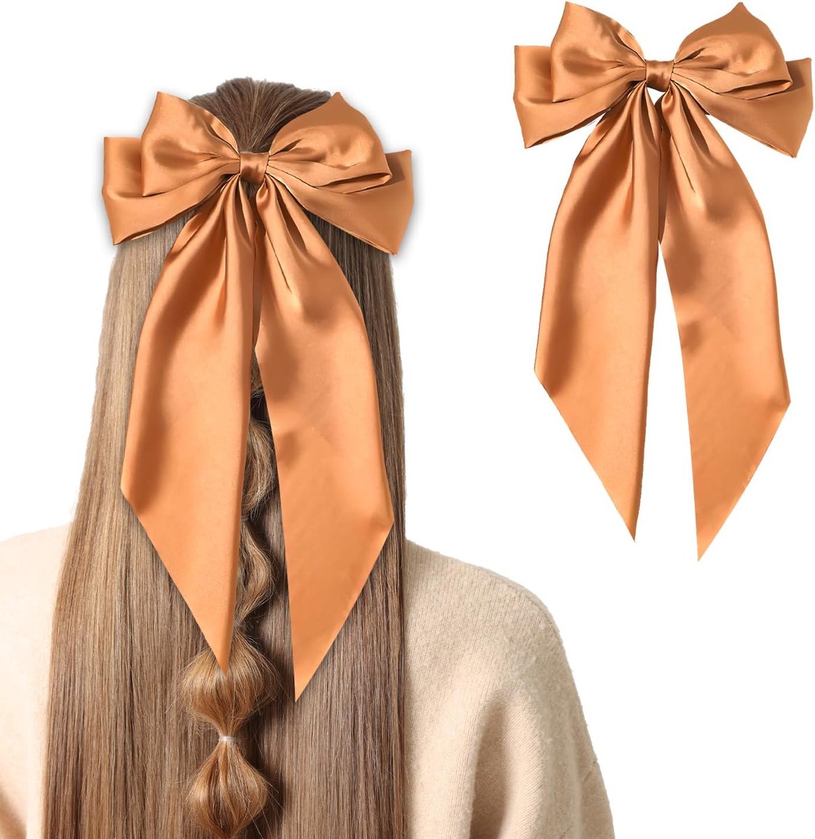 Haarstrik, Strik Haarclip Haarstrikken Voor Vrouwen Grote Strik Haarspeld Franse Haarclip Effen Kleur Haarspeld Clips Haarstrikken(Mandarijn)