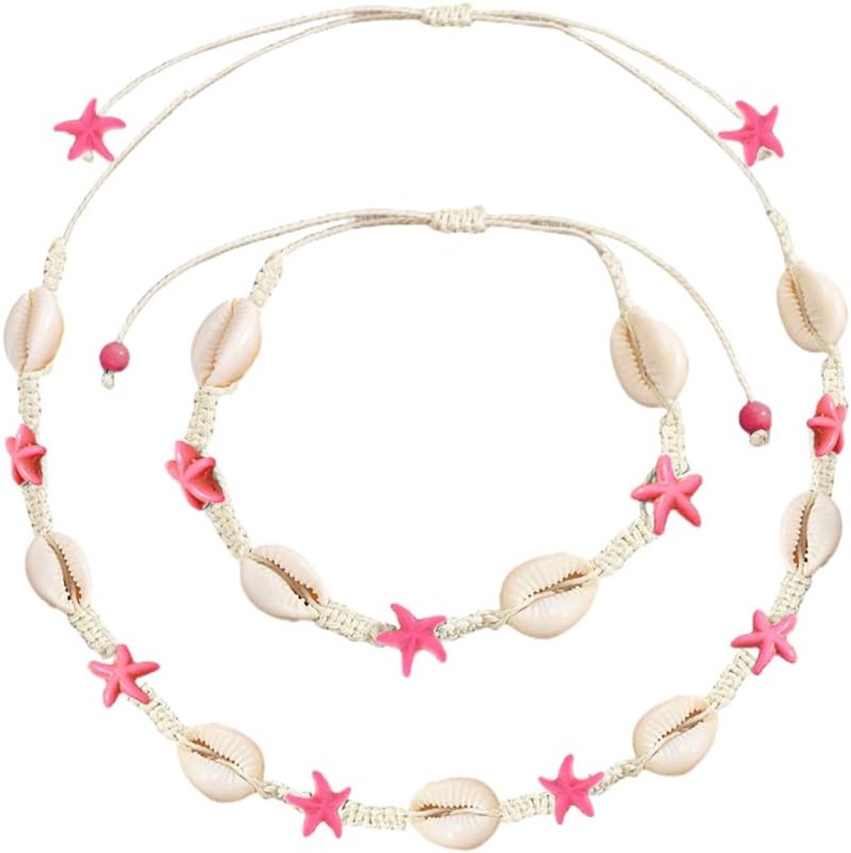 armbandset, 2 stuks schelp-halsketting en schelp-armbanden, natuurlijke schelphalskettingen, verstelbare armband, sieraden, armband, schelp-halsketting, no, nee, nee.