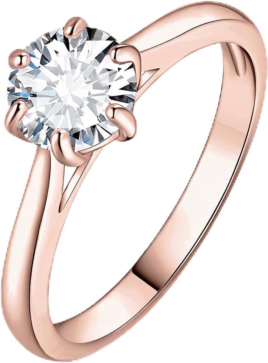 1ct Classic solitaire ring voor dames, verguld met 14 karaat roségoud