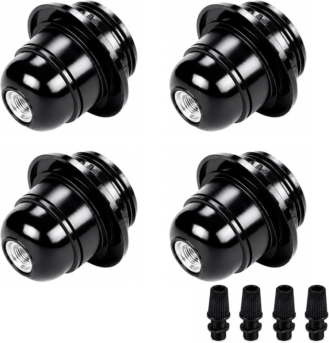 E27 lampfitting met 4 x E27 fitting, zwart, geschikt voor tafellamp, vloerlamp en plafondlamp, vervangende lampvoet voor retro verlichting