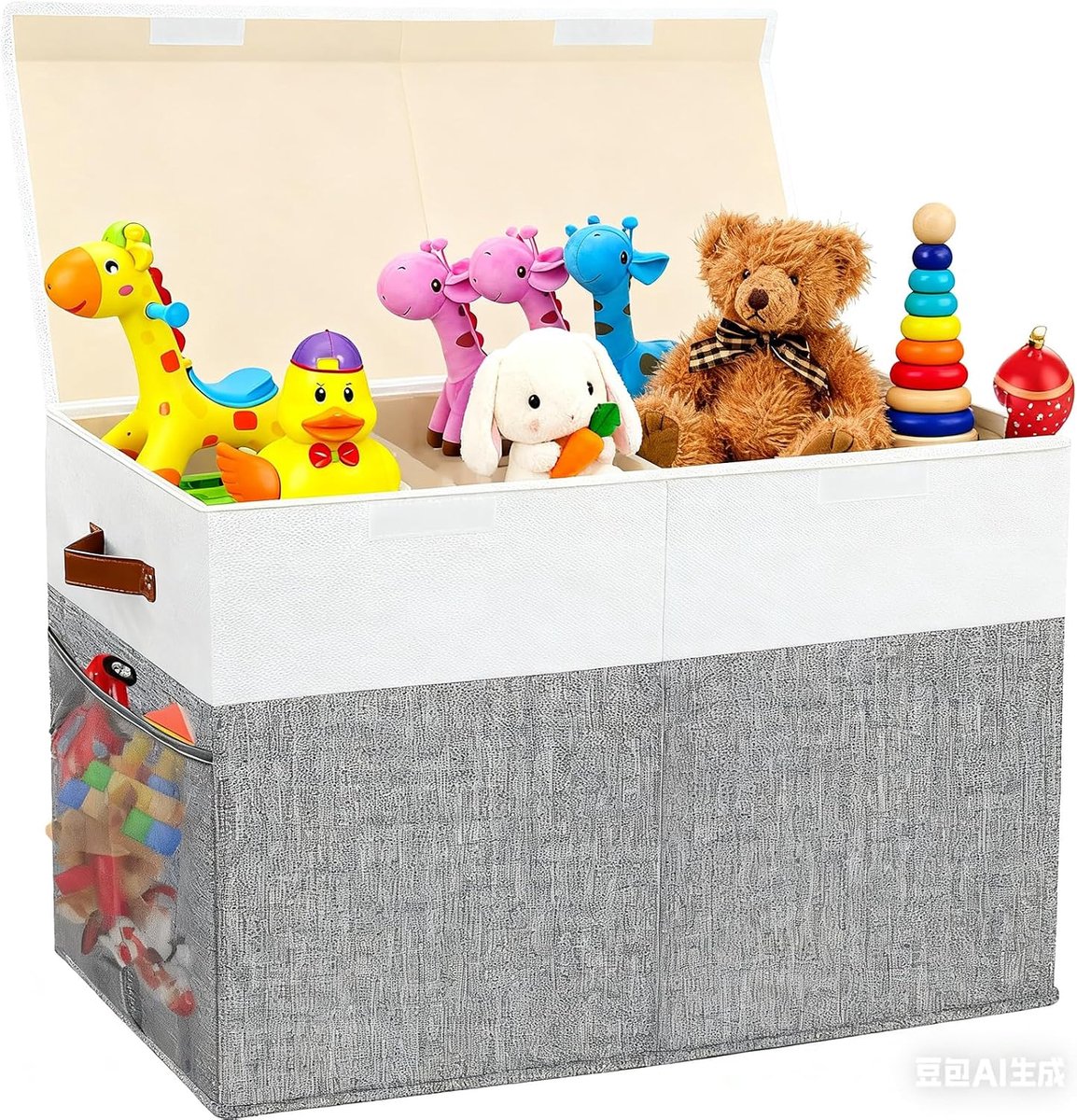 opvouwbare speelgoedkist met afneembaar deksel en scheidingswand, opbergdoos voor kinderen, 62 x 32 x 40 cm, voor speelgoed, pluche dieren, kleding, organizer voor kinderkamer (grijs)