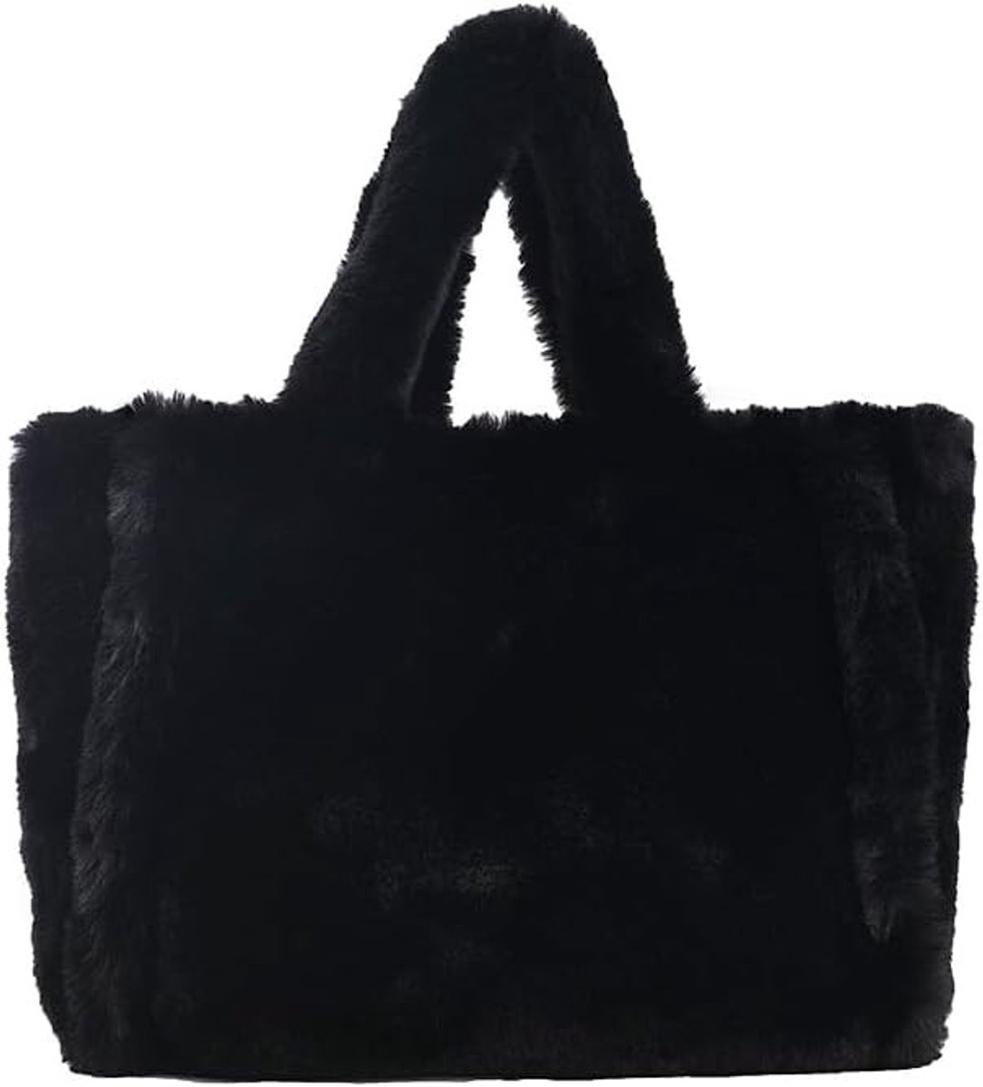 Dames Grote Pluche Tote Bag voor Herfst en Winter, Fluffy Hobo Handtas in Zwart, Ruime Schoudertas