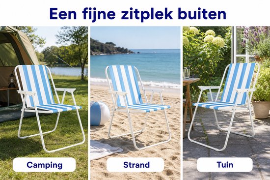 Opvouwbare Campingstoel - Met Armleuningen - Blauw en Wit — afbeelding 4