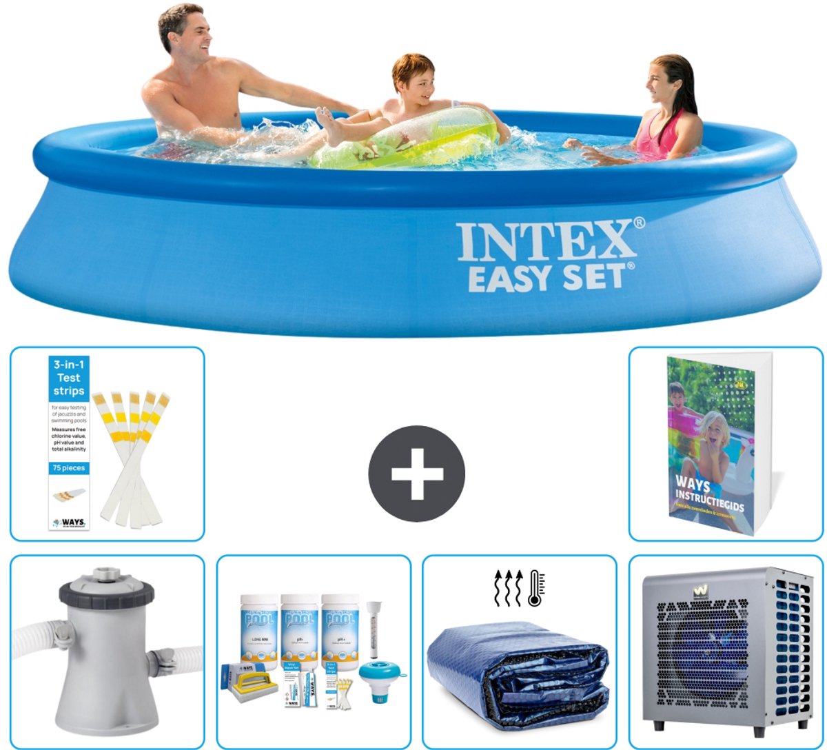 Intex Rond Opblaasbaar Easy Set Zwembad - 305 x 61 cm - Blauw - Inclusief Pomp - Onderhoudspakket - Solarzeil - Warmtepomp - 7-delig