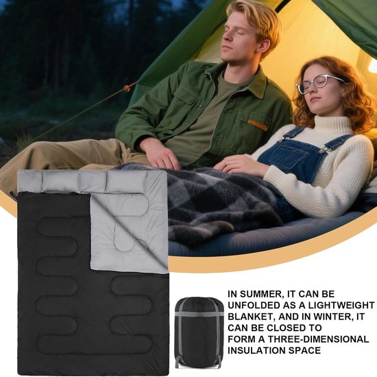 Slaapzak voor Twee - Duo Slaapzak Kamperen - Outdoor Overnachten - Heerlijk Warm - 220 cm - Zwart — afbeelding 2