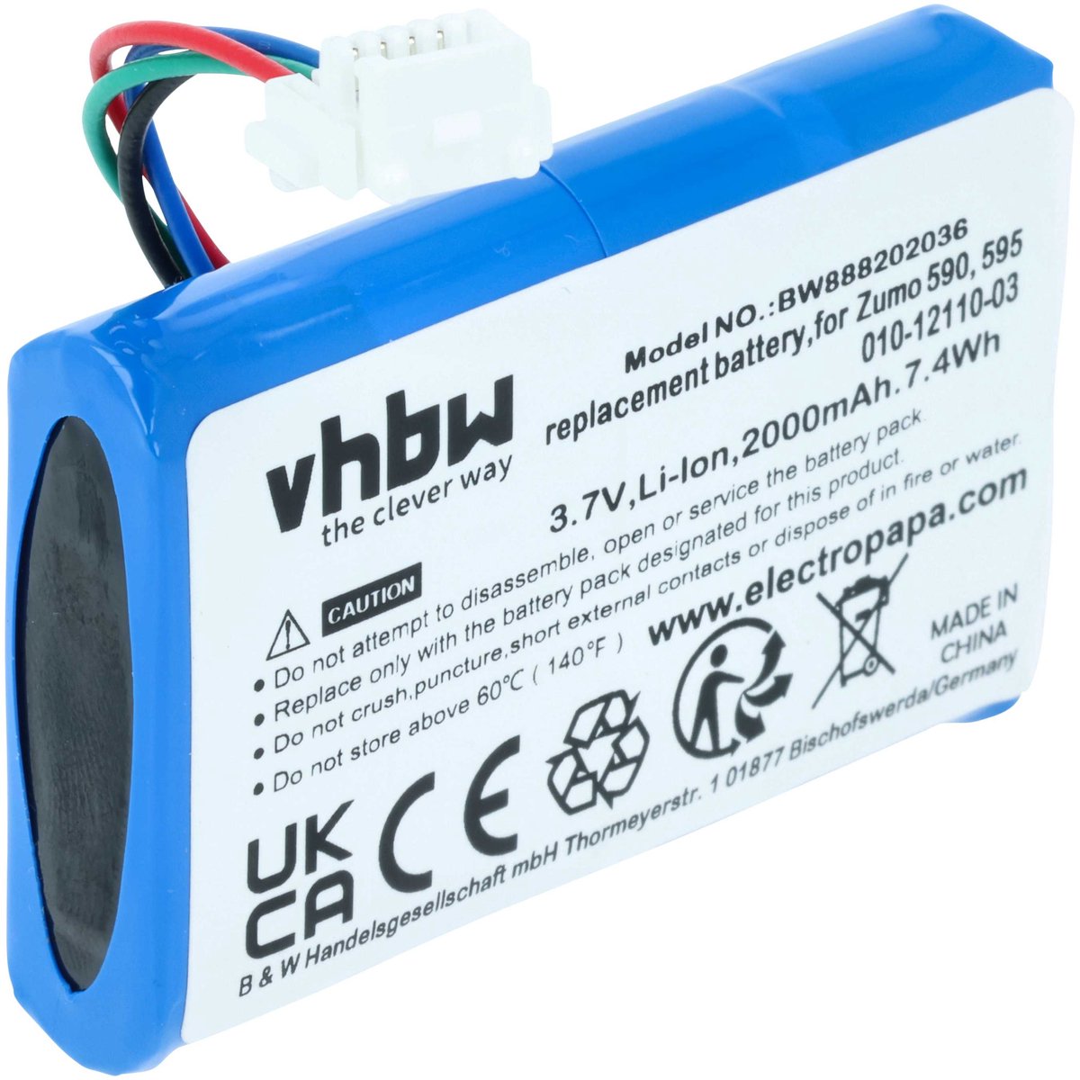 vhbw-accu compatibel met Garmin Zumo 590LM, 595, 595LM, 590 GPS-navigatie (2000 mAh, 3,7 V, Li-ion)