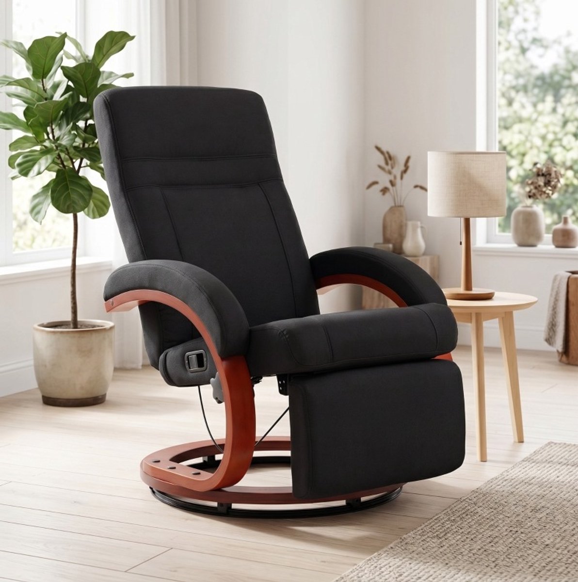 COVREO Relaxfauteuil 86x68x100 cm zwart, stoffen zitting met voetsteun
