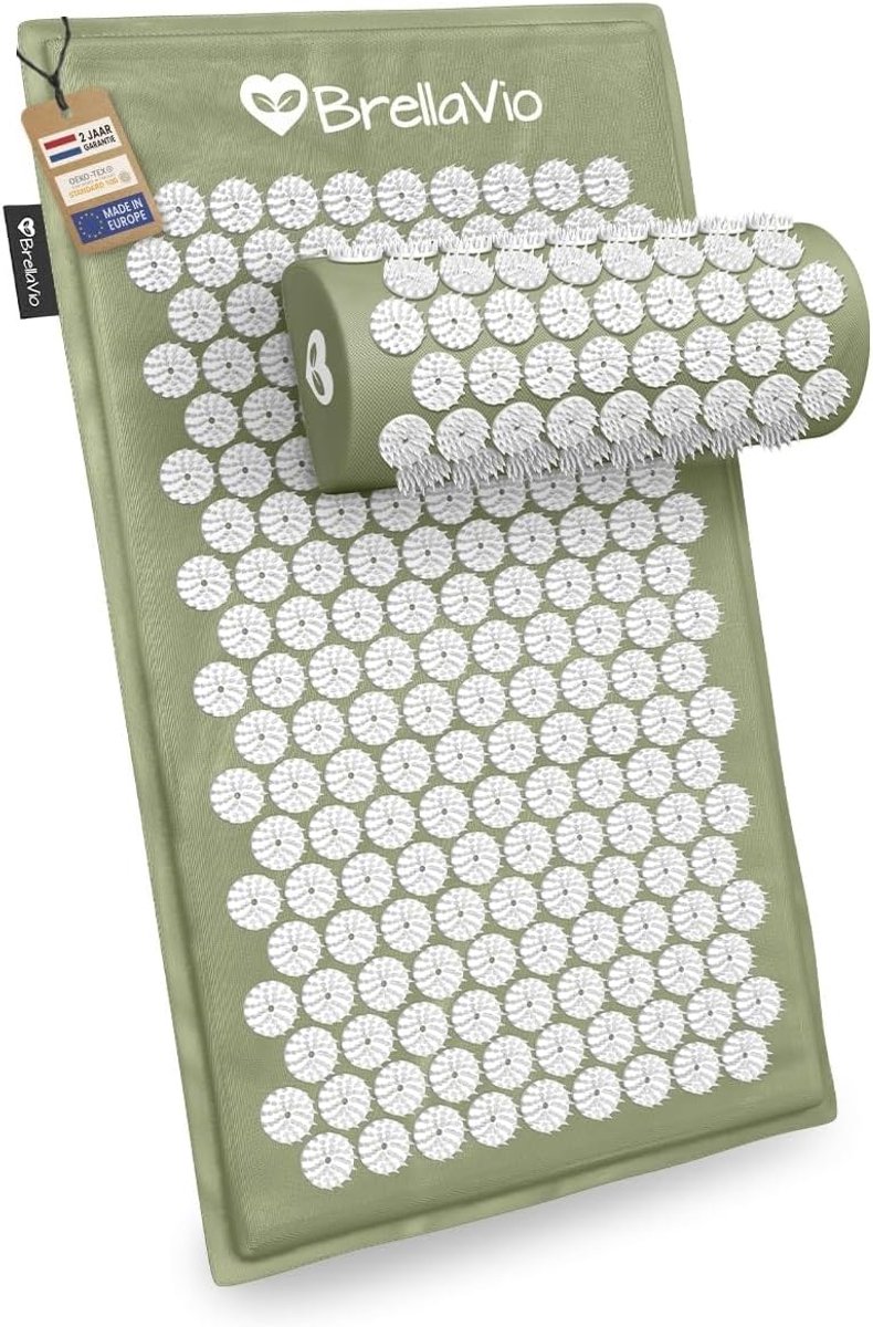 SnelShoppen - BrellaVio Nagelmat Set met Nagelkussen - 74x44 cm - Acupressure Mat - Nagelbed - Acupunctuur Kussen (Groen)