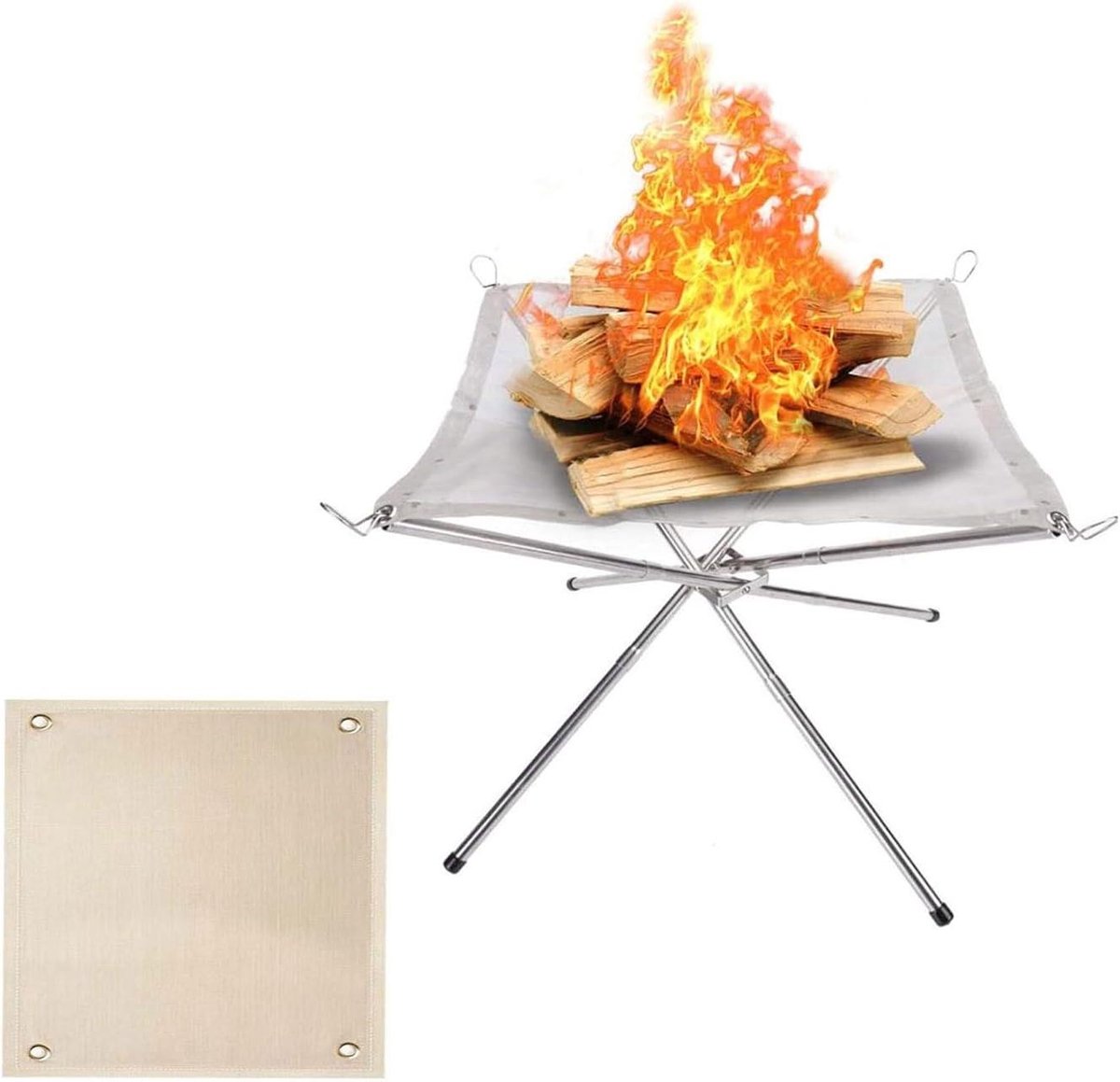 Opvouwbare Vuurkorf - Draagbare Vuurplaats - Buiten Koken - Gereedschapsloze Montage - 56x56 cm - Zilver