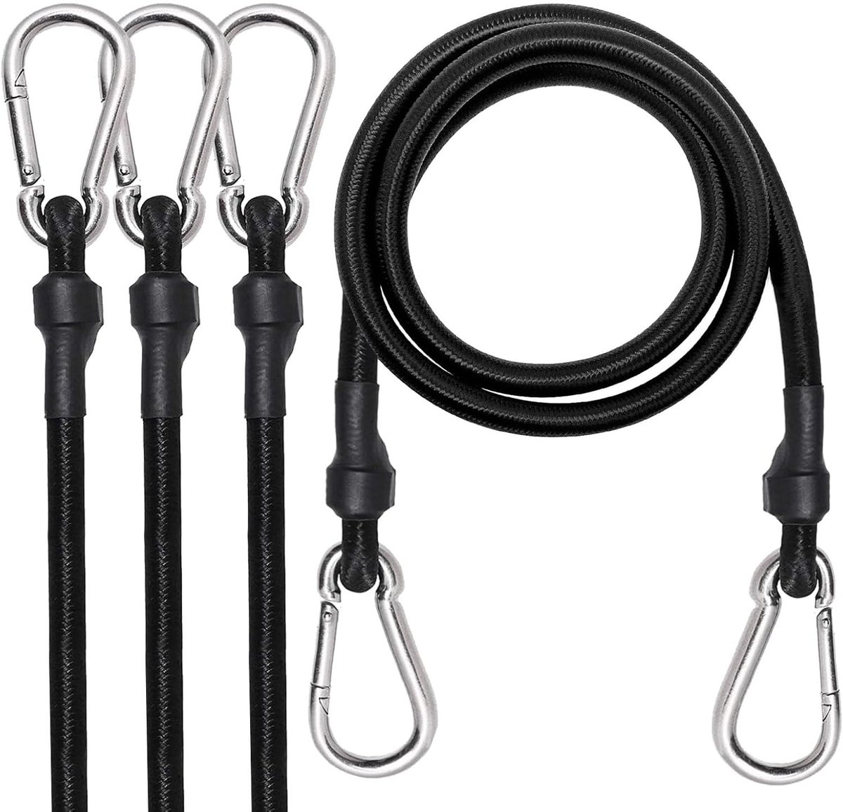 SnelShoppen - 3FT/6FT Lange Elastische Bungee Touwen met Carabiner Clips, Stevige 36"/72" Bungee Straps met Haken voor Bagage, Camping, Motorfiets, Au