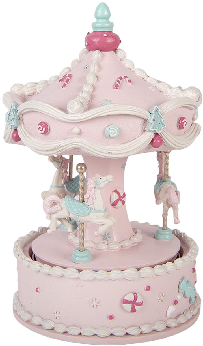 Clayre & Eef Muziekdoos Draaimolen Ø 12x19 cm Roze Kunststof