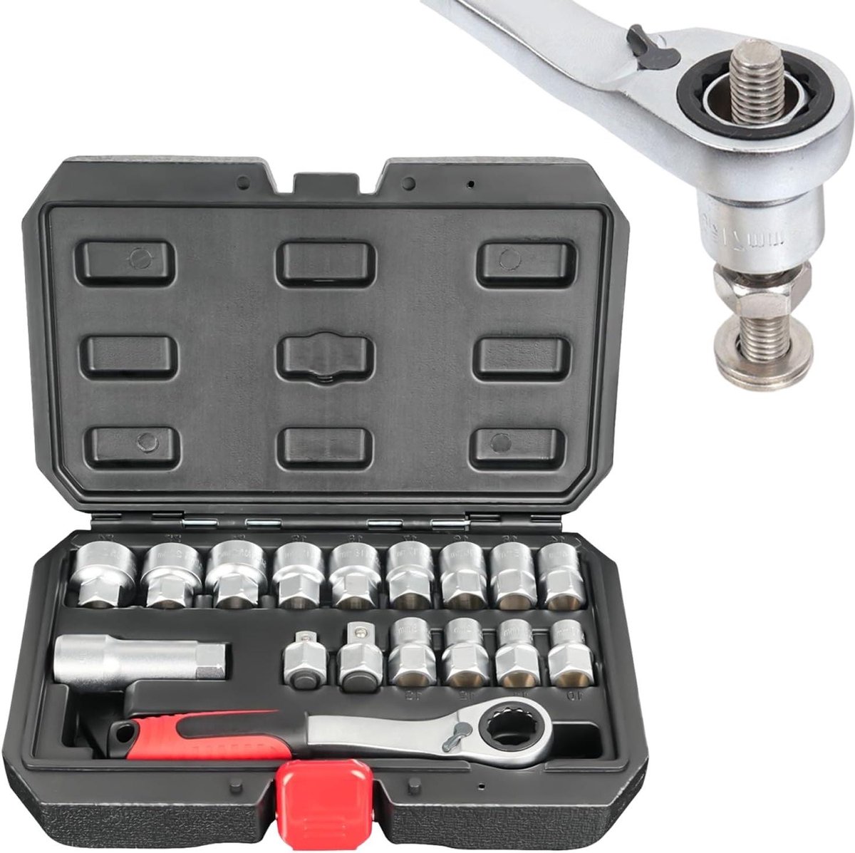 Dopsleutel Ratel Set - Socket Tool Kit - Voertuig Onderhoud - Holle Ontwerp - 12 Doppen - Zilver