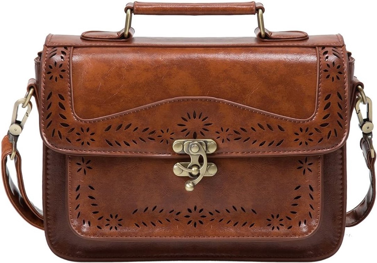 Vintage Dames Handtas - Schoudertas en Crossbody Tas in Retro Bruin - Stijlvolle Messenger Bag voor Elke Gelegenheid