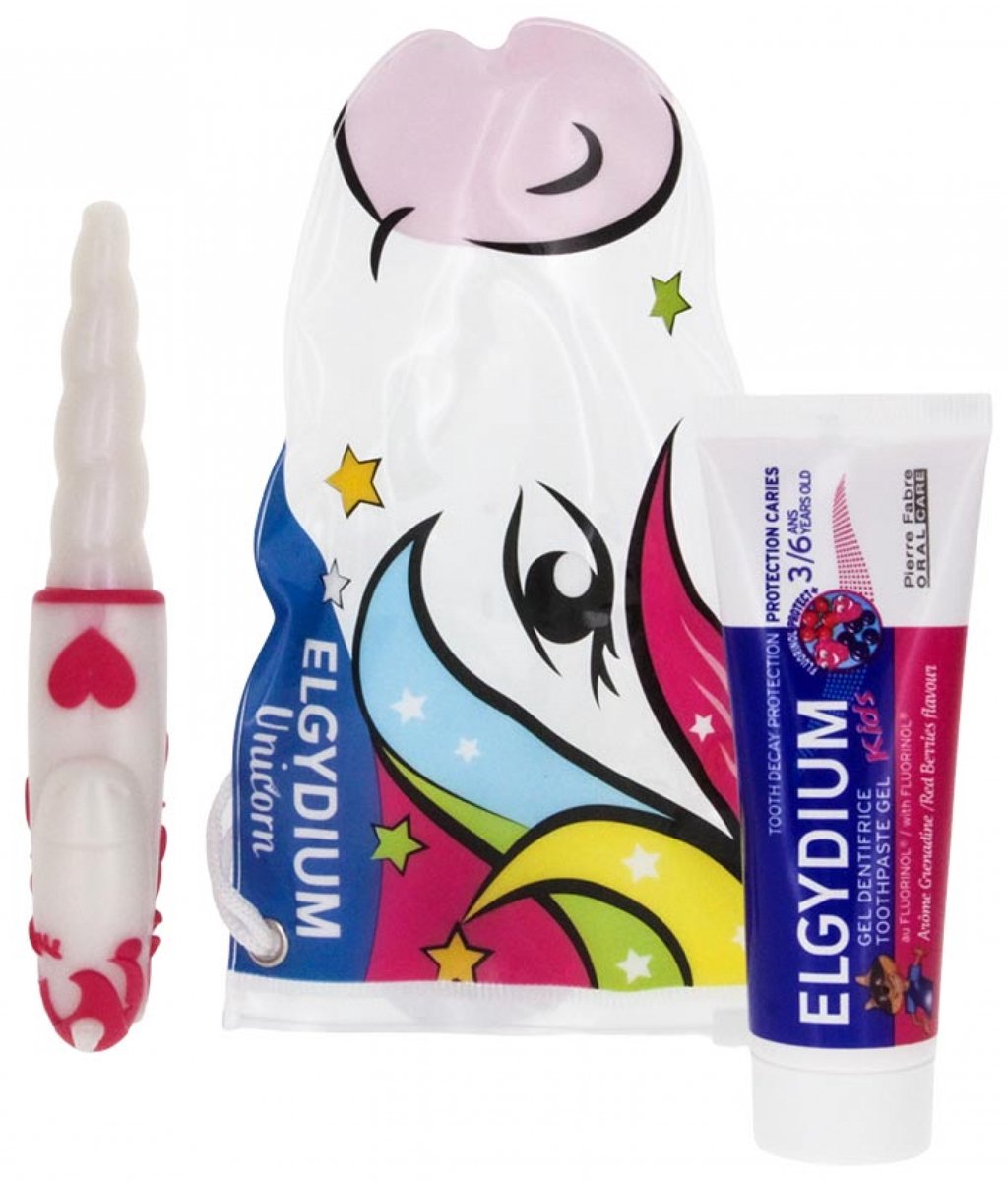Elgydium Reis etui Eenhoorn 3-6 Jaar (Kleur : Roos)