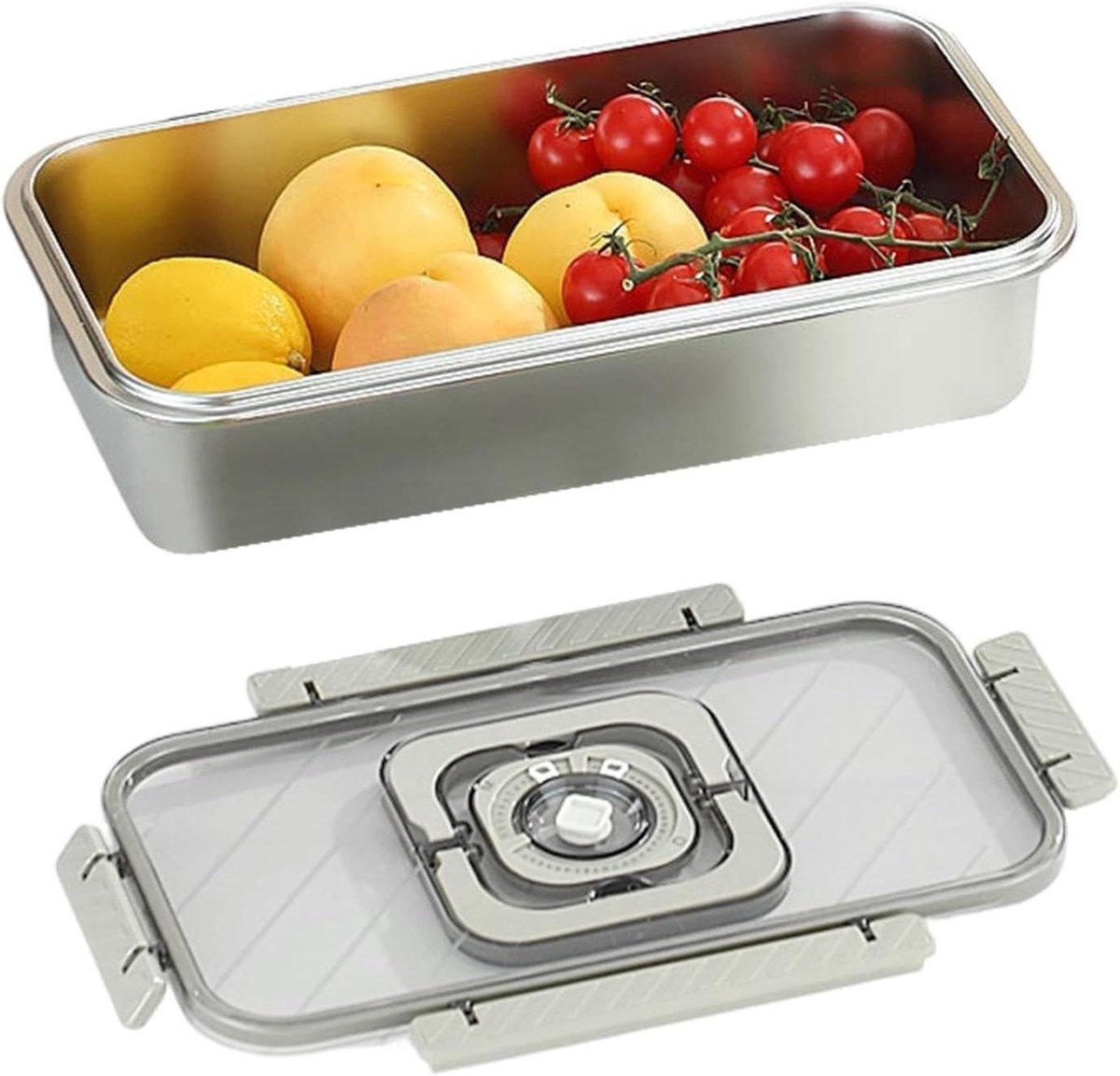 Broodtrommel - Brood opbergdoos - Voedsel bewaren - Luchtdichte opslag - 36 x 20.2 x 8.5 cm - Zilver