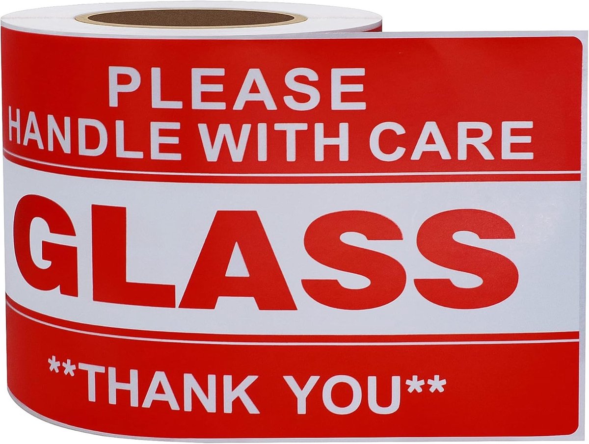 Waarschuwingsstickers Breekbaar - Fragiele Etiketten - Pakketten Markeren - Sterke Kleefstof - 3x5 inch - Rood