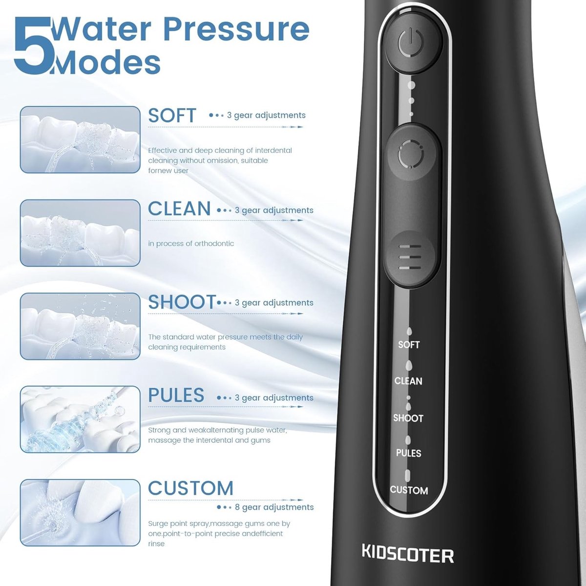 Draadloze Water Flosser met Verwijderbare Tank, Oplaadbare Mondirrigator met 5 Modi, 300ml Draagbare Tandflosser, IPX7 Waterdicht voor Thuis en Reizen, Effectieve Mondverzorging thumbnail 2
