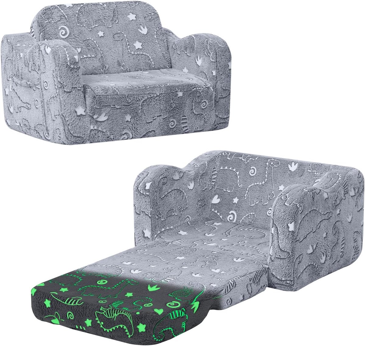 Opvouwbare Kinderbank, Zachte Pluche Uitklapbare Fauteuil, Glow in