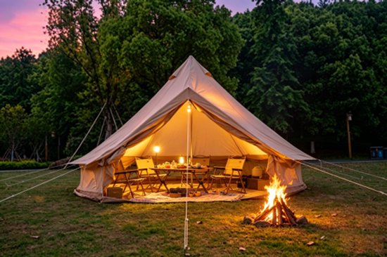 Oxford Bell Tent voor gezinskamperen - Ruime 9,8 ft yurt met kacheldoorvoer, grote glampingtenten voor 3-4 personen, 6-seizoenen Oxford warme tent schuilplaats beige 02 van Oxford — afbeelding 4
