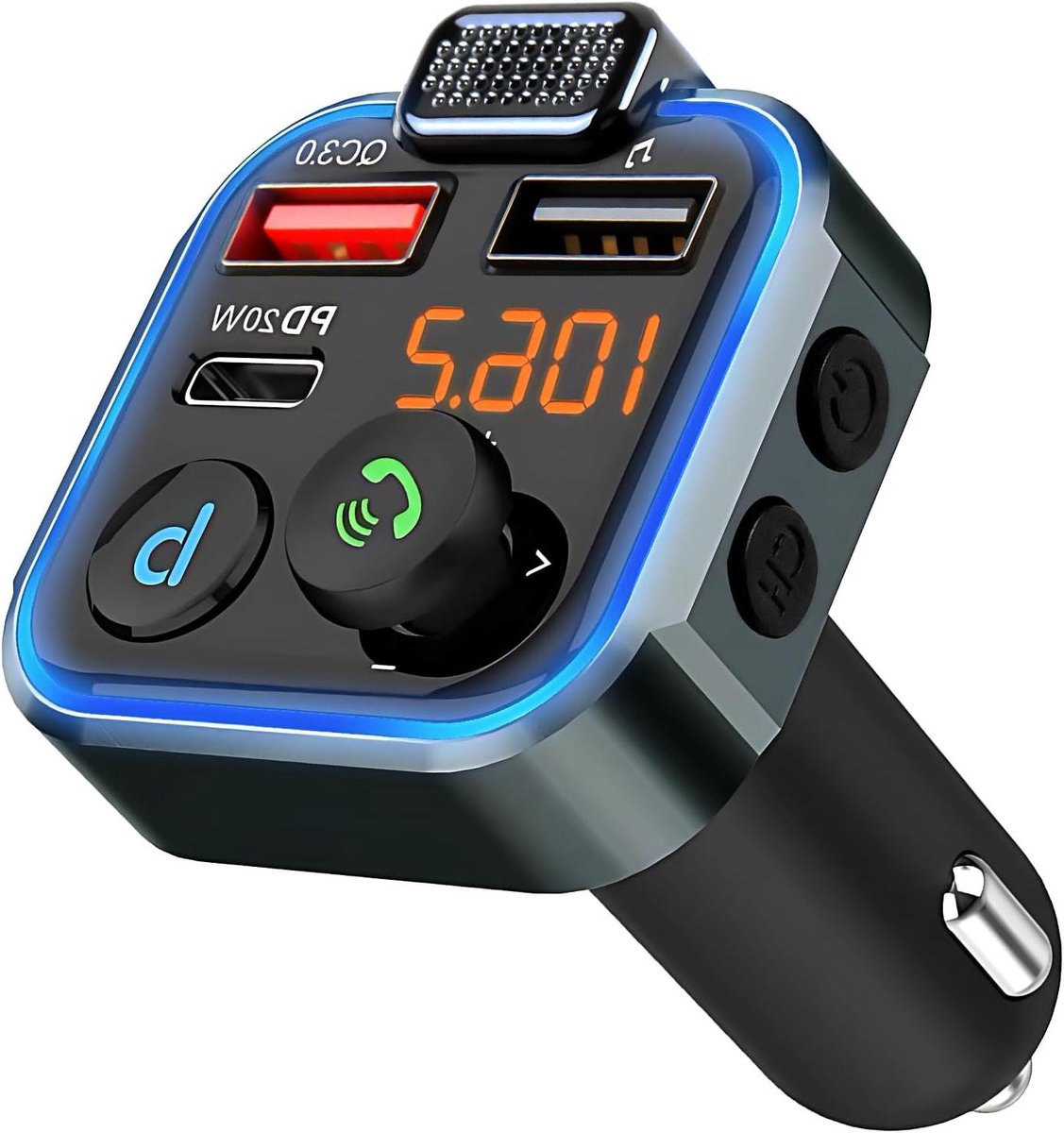 Auto FM Zender - Bluetooth Adapter - Muziek Luisteren - Dubbel Snel Opladen - 3 Poorten - Zwart