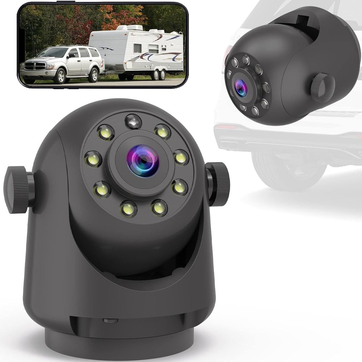 Magnetic Hitch draadloze nachtzicht achteruitrijcamera, oplaadbare batterij, geschikt voor iPhone Android, eenvoudig te monteren zwanenhals boot reis hanger RV
