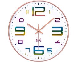 SnelShoppen - VIVILINEN Wandklok, Radio met Grote Cijfers, Stille Wandklok, Geen Tikkende Geluiden, Draadloze Wandklok, Geluidsloos, Keukenklok voor W